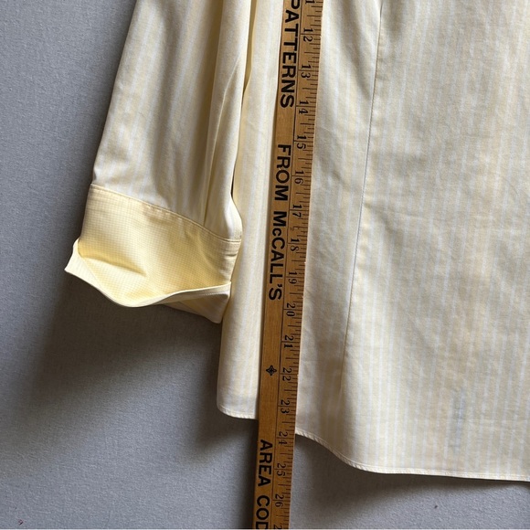 Brooks Brothers Cotton 3/4 cuffed sleeve yellow white stripe Sz 10 - Picture 9 of 9